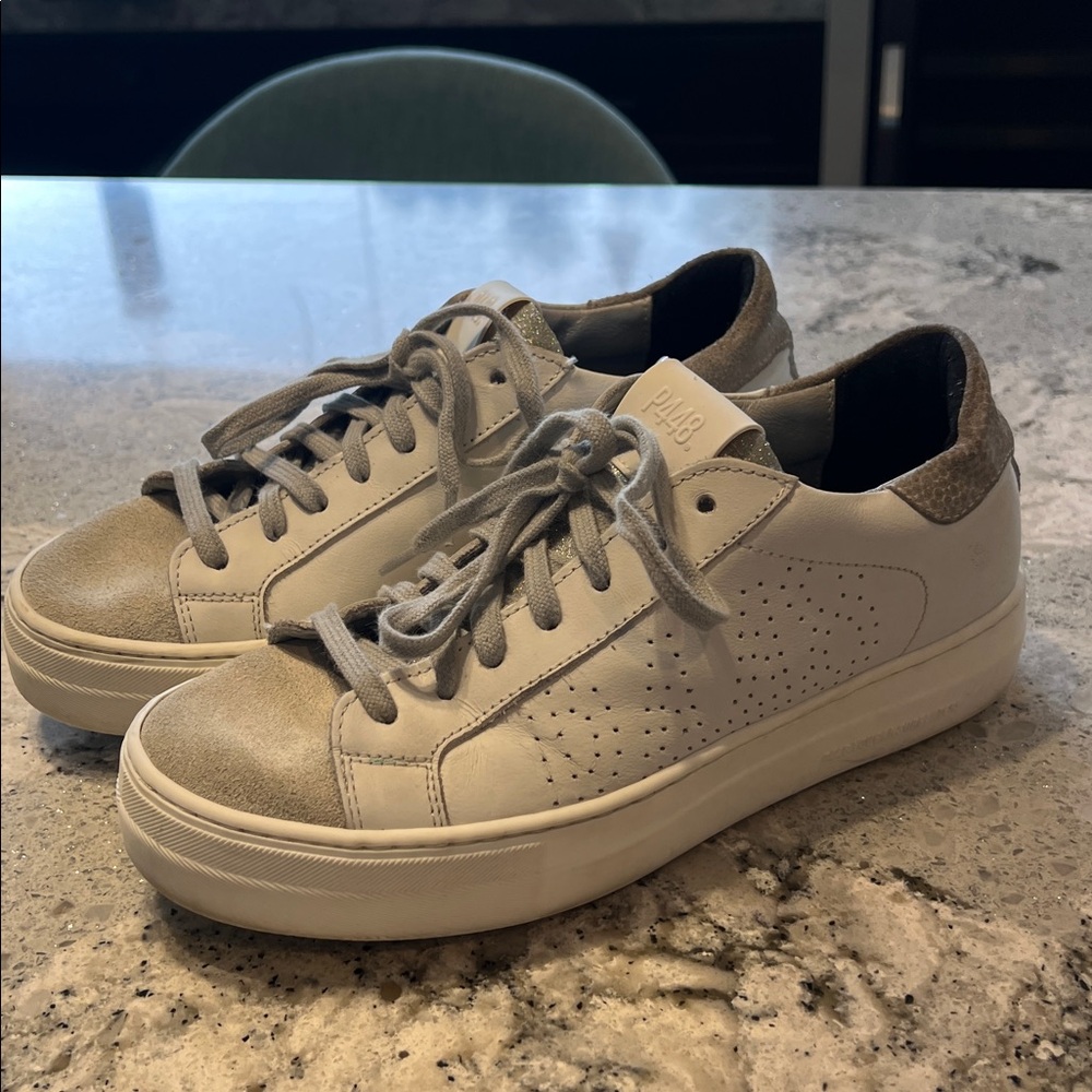 SOLD P448 Jack Perforated White, Grey Suede and Silver Glitter Sneakers - Picture 10 of 10